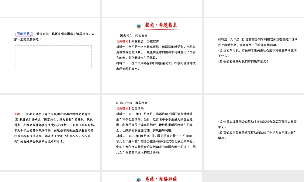 【金榜学案】2013-2014版九年级政治全册 第1单元 第2课 第2框 承担对社会的责任配套课件 新人教版