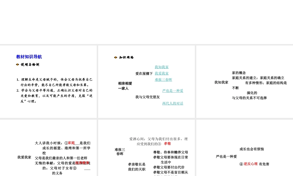 【河南中考面对面】2015年中考政治总复习 八上 第一单元 相亲相爱一家人课件（知识导航+中招知识精讲+试题精编） 新人教版