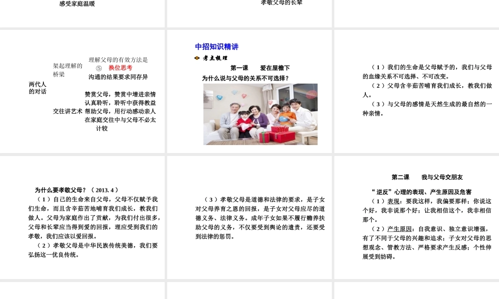 【河南中考面对面】2015年中考政治总复习 八上 第一单元 相亲相爱一家人课件（知识导航+中招知识精讲+试题精编） 新人教版