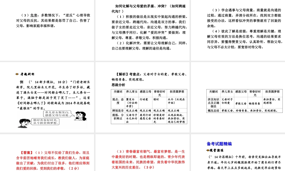 【河南中考面对面】2015年中考政治总复习 八上 第一单元 相亲相爱一家人课件（知识导航+中招知识精讲+试题精编） 新人教版