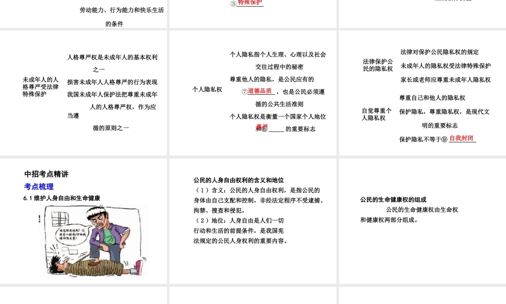 【河南中考面对面】2015年中考政治总复习 八下 第6单元 我们的人身权利课件 粤教版