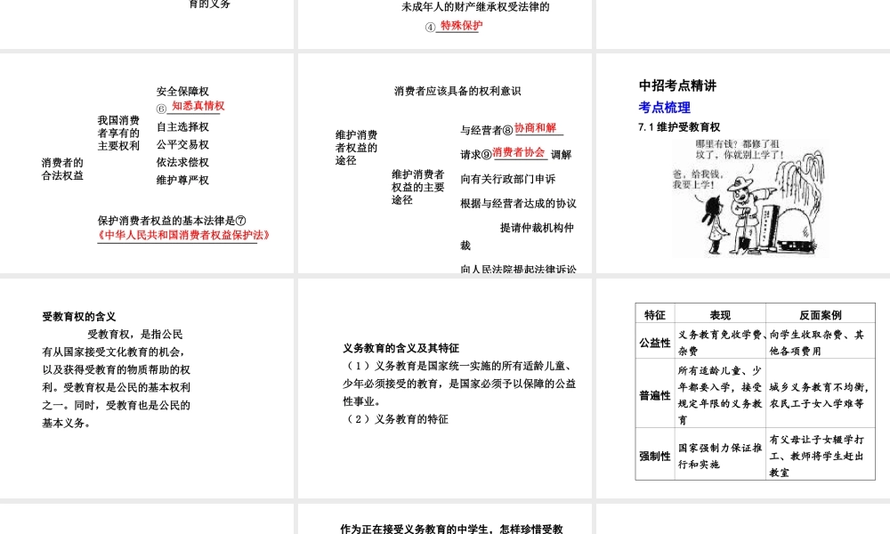 【河南中考面对面】2015年中考政治总复习 八下 第7单元 我们的文化经济权利课件 粤教版