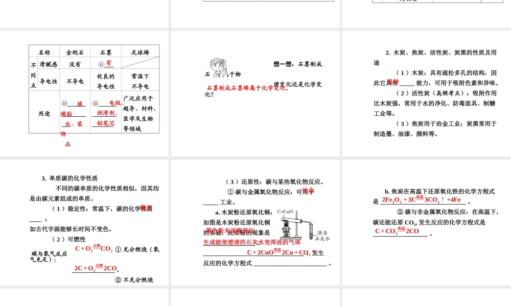 【广西中考面对面】2015年中考化学总复习 第六单元 碳和碳的氧化物课件