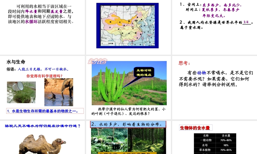 【名校课时通】2013-2014学年八年级科学上册 第一章 水和水的溶液 第1节 地球上的水课件 浙教版