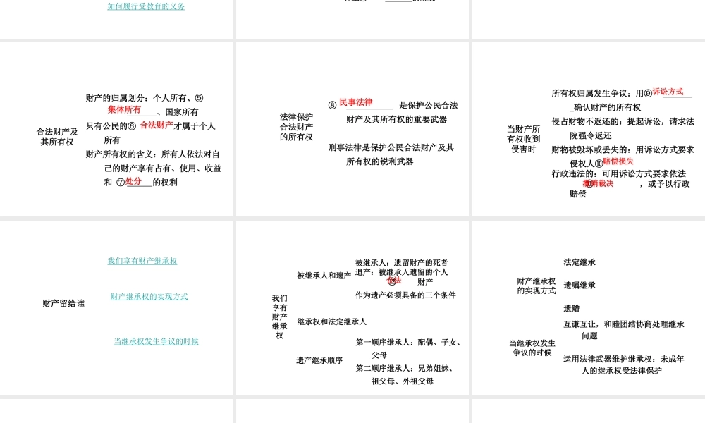 【河南中考面对面】2015年中考政治总复习 八下 第三单元 我们的文化、经济权利课件（知识导航+中招知识精讲+试题精编） 新人教版