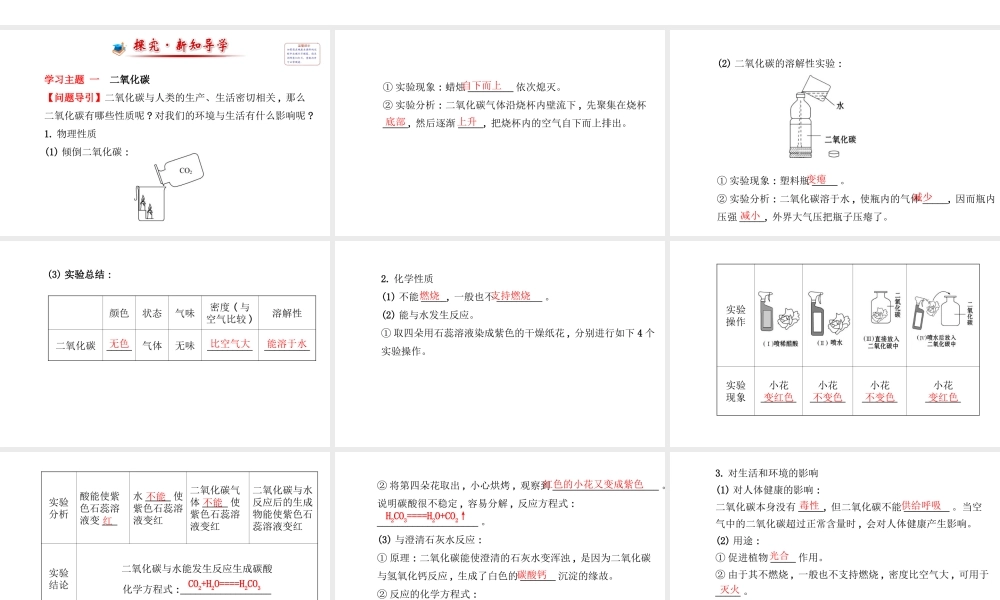 【金榜学案】2014版九年级化学上册 第六单元 课题3 二氧化碳和一氧化碳课件 （新版）新人教版