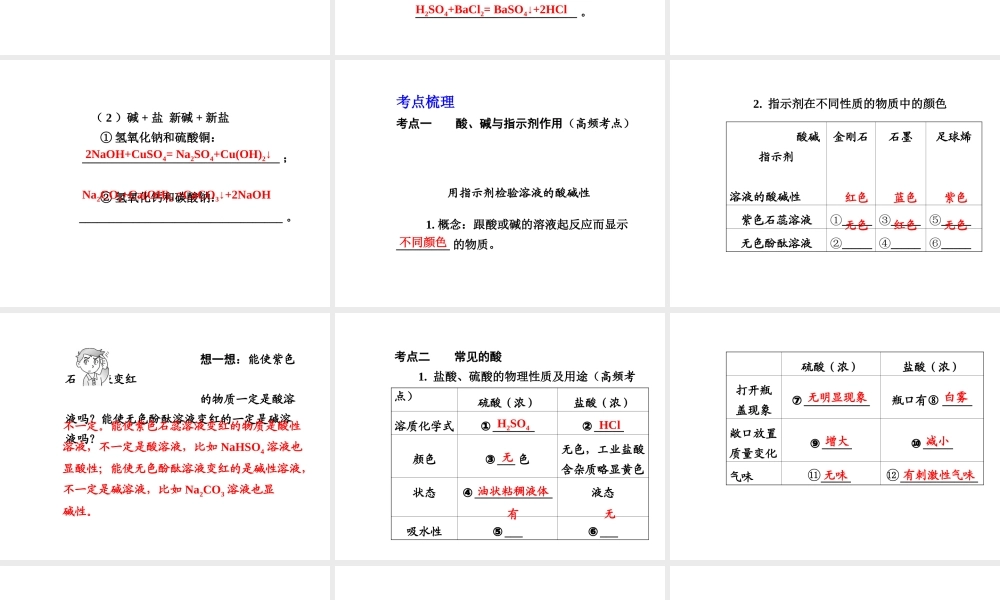 【广西中考面对面】2015年中考化学总复习 第十单元 酸和碱课件