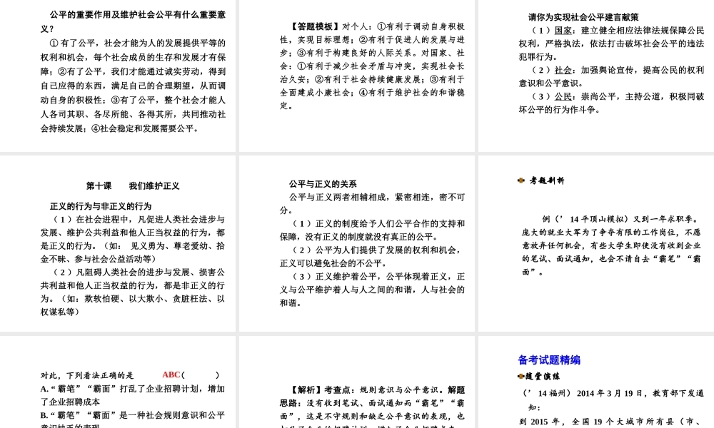 【河南中考面对面】2015年中考政治总复习 八下 第四单元 我们崇尚公平和正义课件（知识导航+中招知识精讲+试题精编） 新人教版