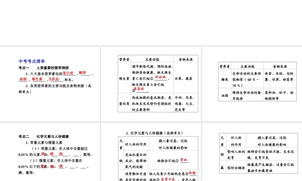 【广西中考面对面】2015年中考化学总复习 第十二单元 化学与生活课件