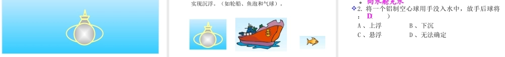【名校课时通】2013-2014学年八年级科学上册 第一章 水和水的溶液 第3节 水的浮力 物体浮沉条件的应用课件 浙教版