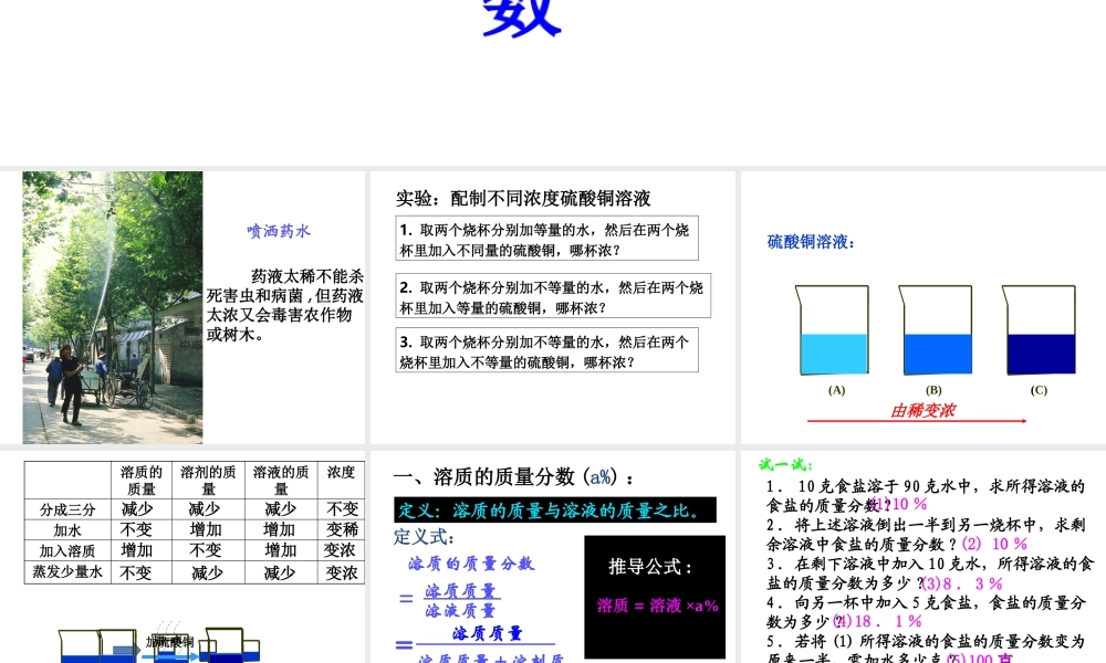 【名校课时通】2013-2014学年八年级科学上册 第一章 水和水的溶液 第5节 物质的溶解 溶质的质量分数课件 浙教版
