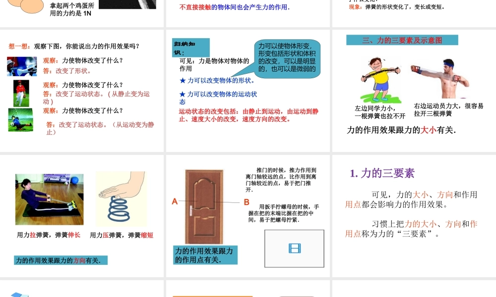 【完全解读】2017春八年级物理下册 第七章 第1节 力课件 （新版）新人教版