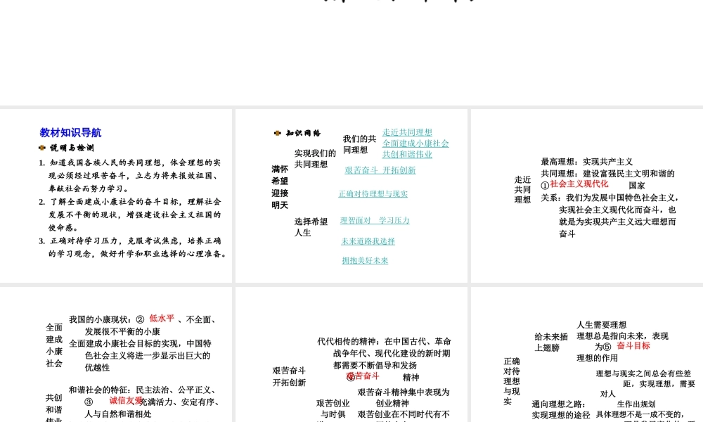 【河南中考面对面】2015年中考政治总复习 第4单元 满怀希望 迎接明天课件 新人教版