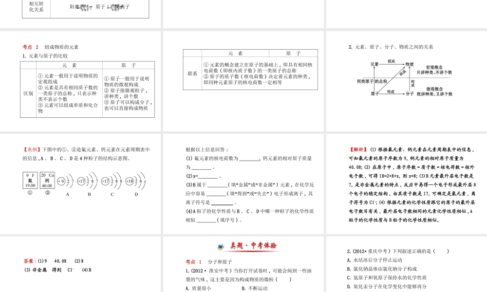 【金榜学案】2014版九年级化学上册 第三单元 物质构成的奥秘阶段专题复习课件 （新版）新人教版