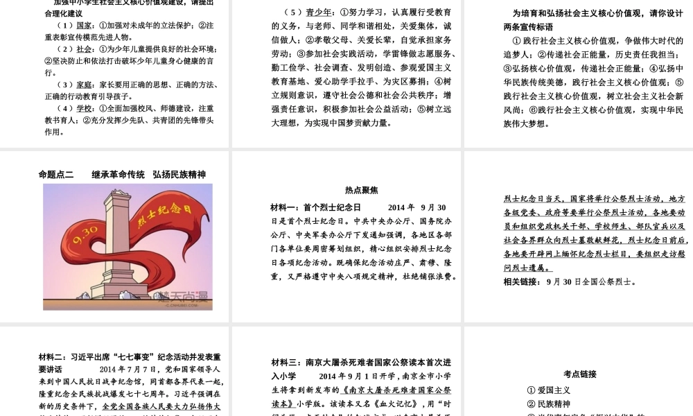 【河南中考面对面】2015年中考政治总复习 第二部分  热点专题突破 专题4 践行社会主义核心价值观推进精神文明建设课件 新人教版