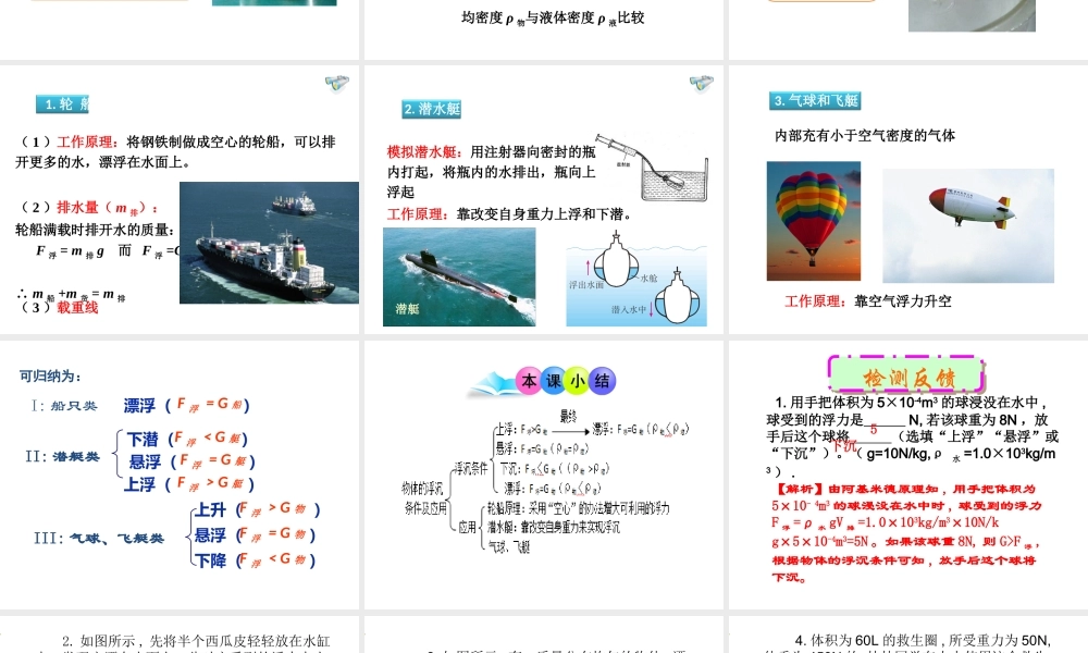 【完全解读】2017春八年级物理下册 第十章 第3节 物体的沉浮条件及应用课件 （新版）新人教版