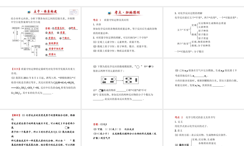 【金榜学案】2014版九年级化学上册 第五单元 化学方程式阶段专题复习课件 （新版）新人教版