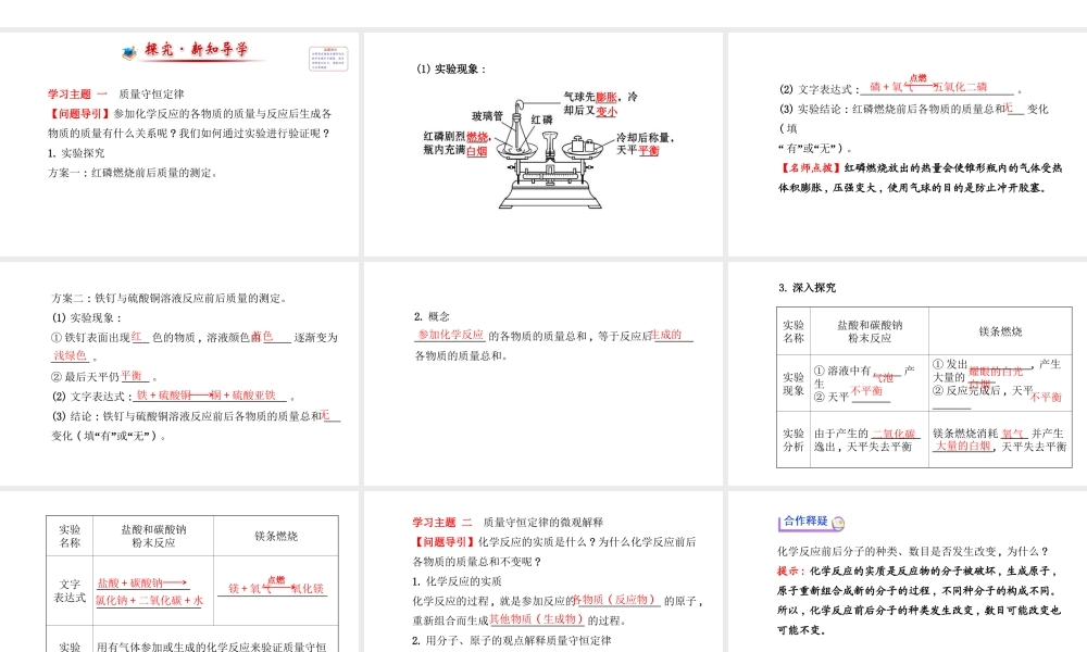 【金榜学案】2014版九年级化学上册 第五单元 课题1 质量守恒定律课件 （新版）新人教版