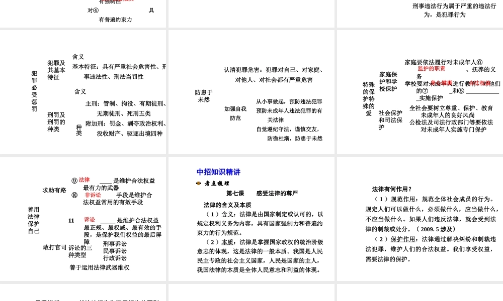 【河南中考面对面】2015年中考政治总复习 七下 第四单元 做学法尊法守法用法的人课件（知识导航+中招知识精讲+试题精编） 新人教版