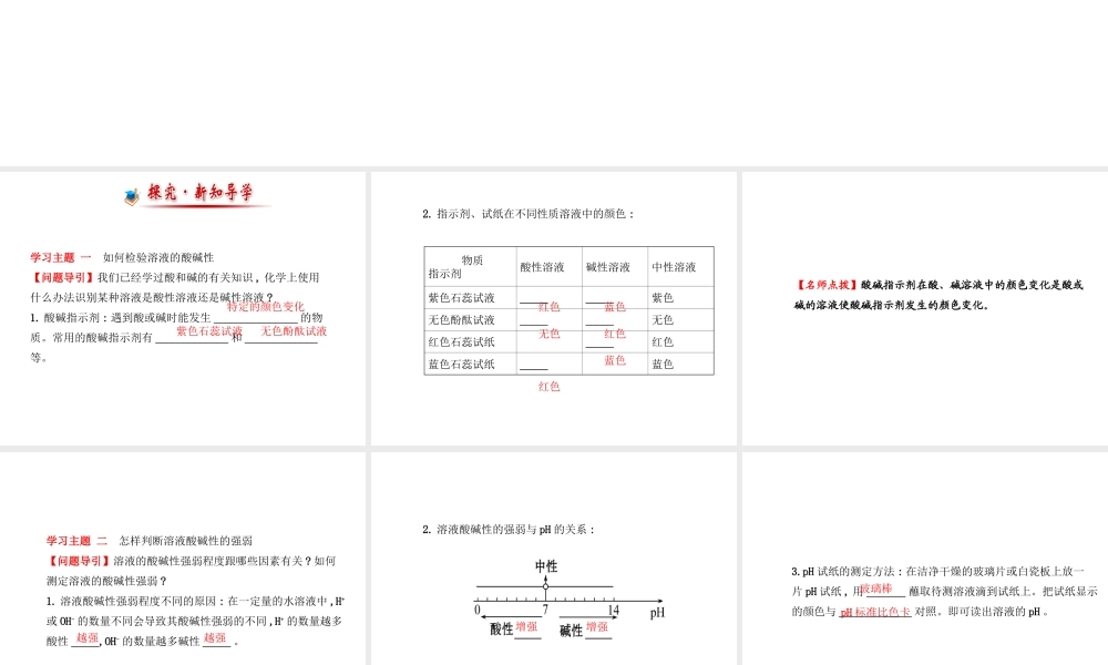 【金榜学案】2014版九年级化学下册 第七单元 第三节 溶液的酸碱性课件 （新版）鲁教版