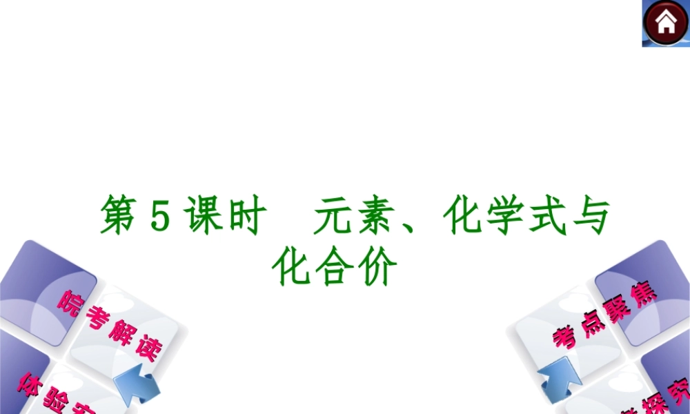 【最新中考必备】（安徽专版）2014中考化学复习方案 第5课时 元素、化学式与化合价（皖考解读+体验安徽+考点聚焦+皖考探究+13中考真题）权威课件