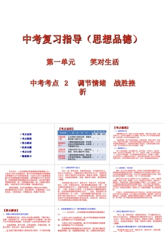 【江苏中考面对面】2015届中考政治考点复习2 调节情绪+战胜挫折课件