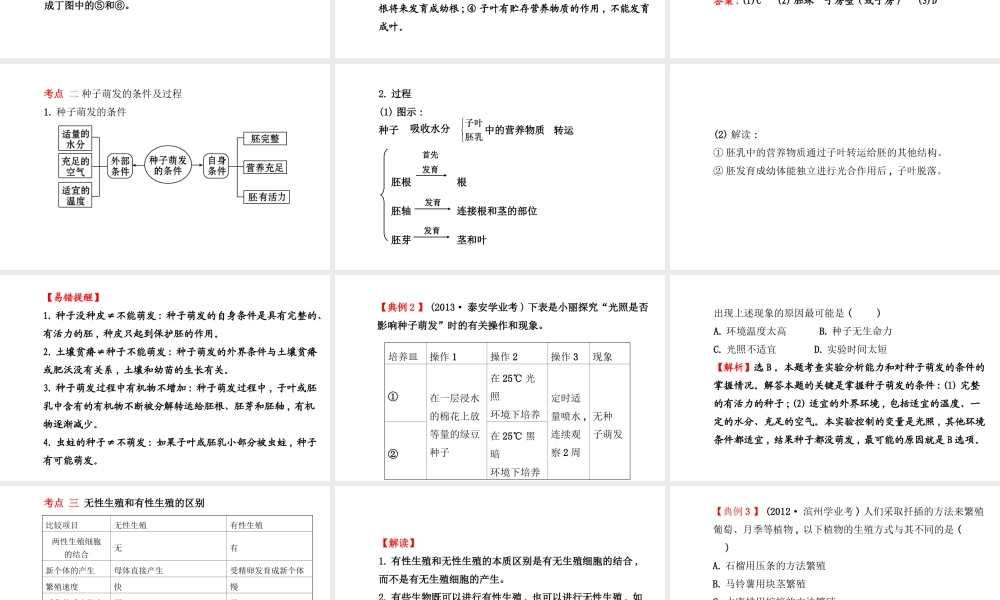 【金榜学案】2014八年级生物上册 第四单元 第一章 绿色开花植物的一生复习课件 济南版
