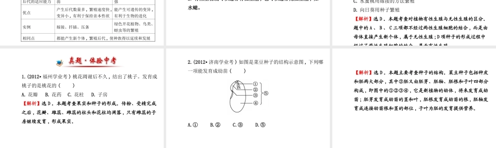 【金榜学案】2014八年级生物上册 第四单元 第一章 绿色开花植物的一生复习课件 济南版