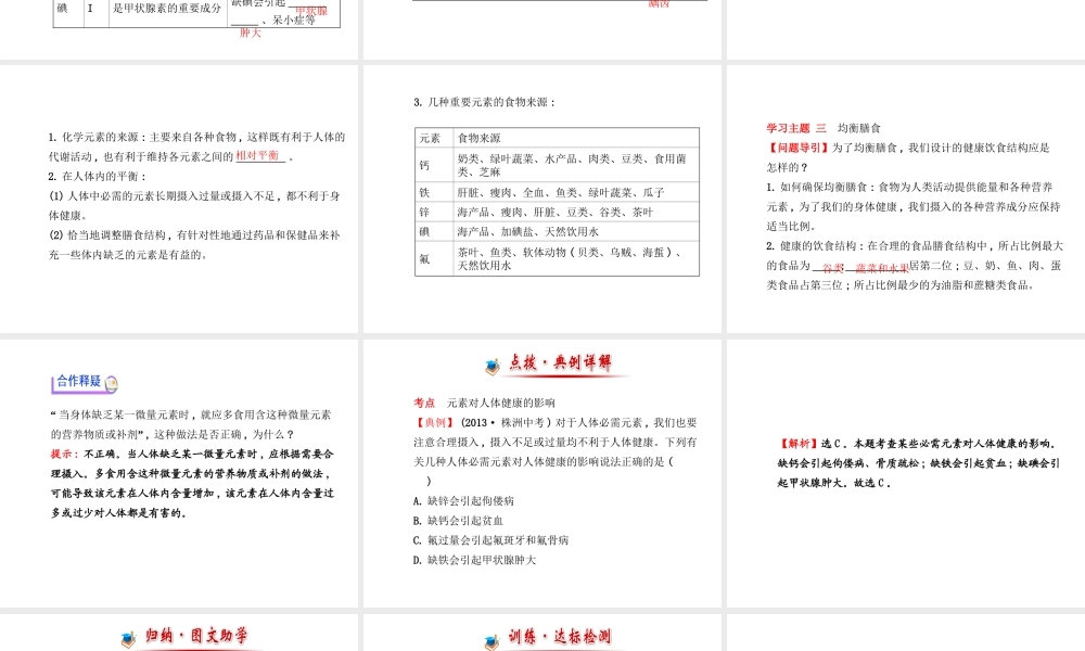 【金榜学案】2014版九年级化学下册 第十单元 第二节 化学元素与人体健康课件 （新版）鲁教版