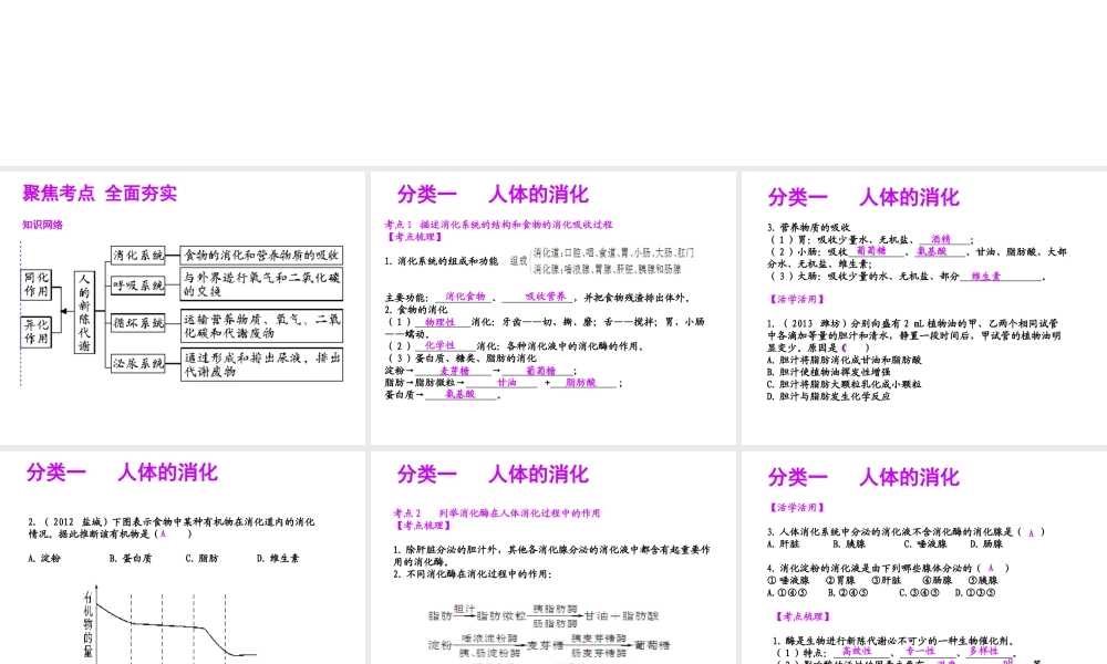 【聚焦中考】（浙江地区专版）2014中考科学总复习 第06讲  人体和其他生物的新陈代谢课件（考点精讲+13中考真题）