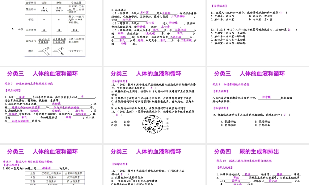 【聚焦中考】（浙江地区专版）2014中考科学总复习 第06讲  人体和其他生物的新陈代谢课件（考点精讲+13中考真题）