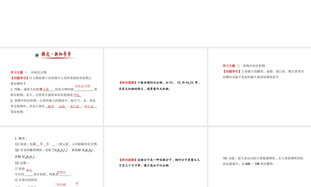 【金榜学案】2014版九年级化学下册 第十单元 第一节 食物中的有机物课件 （新版）鲁教版