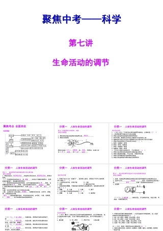 【聚焦中考】（浙江地区专版）2014中考科学总复习 第07讲  生命活动的调节课件（考点精讲+13中考真题）