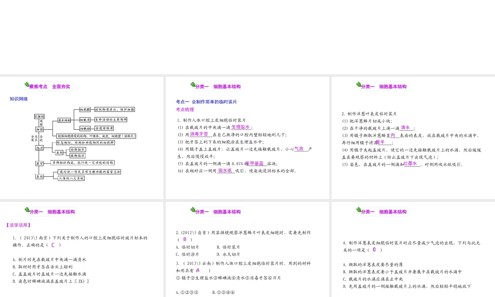 【聚焦中考】（浙江地区专版）2014中考科学总复习 第01讲 细胞课件（考点精讲+13中考真题）