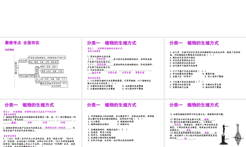 【聚焦中考】（浙江地区专版）2014中考科学总复习 第08讲  植物的生殖与发育课件（考点精讲+13中考真题）