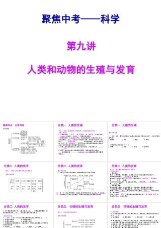 【聚焦中考】（浙江地区专版）2014中考科学总复习 第09讲 人类和动物的生殖与发育课件（考点精讲+13中考真题）