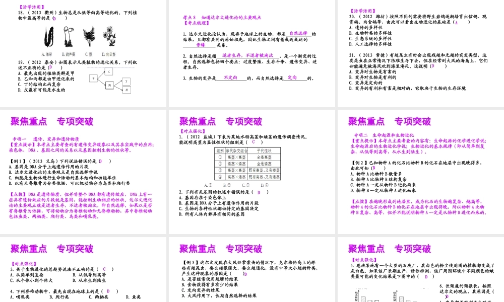 【聚焦中考】（浙江地区专版）2014中考科学总复习 第10讲 遗传与进化课件（考点精讲+13中考真题）