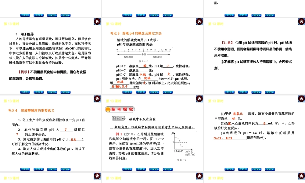 【最新中考必备】（安徽专版）2014中考化学复习方案 第13课时 酸和碱的中和反应（皖考解读+体验安徽+考点聚焦+皖考探究+13中考真题）权威课件