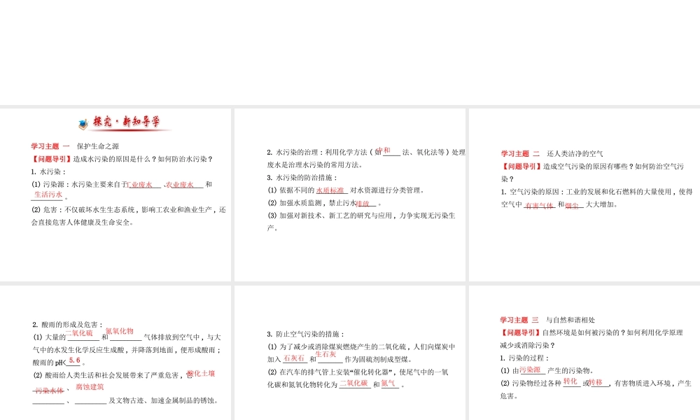 【金榜学案】2014版九年级化学下册 第十一单元 第四节 化学与环境保护课件 （新版）鲁教版