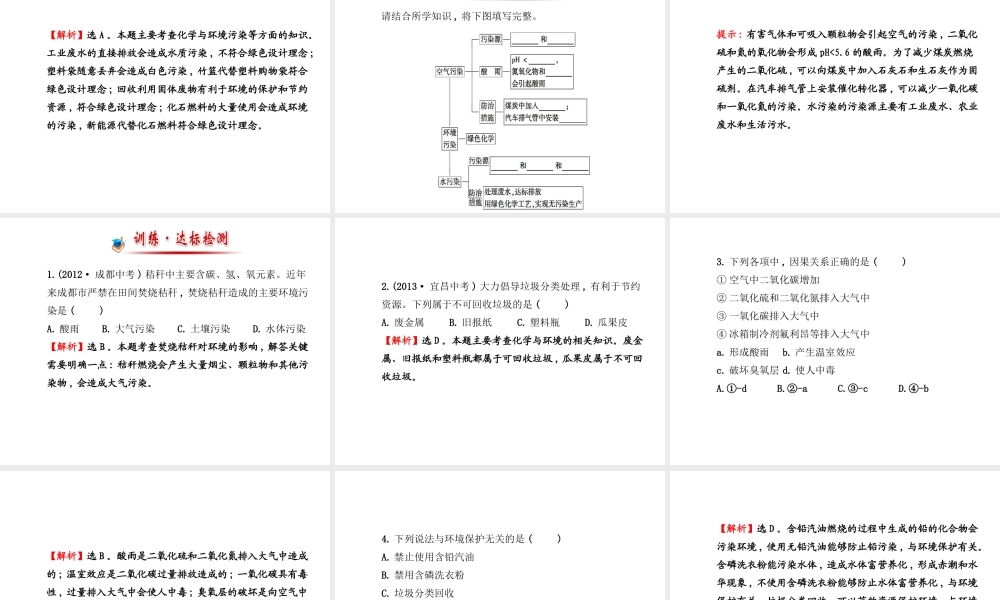 【金榜学案】2014版九年级化学下册 第十一单元 第四节 化学与环境保护课件 （新版）鲁教版