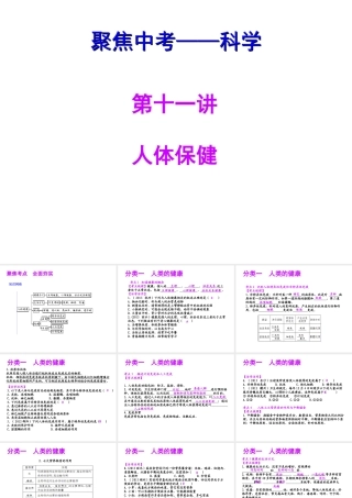 【聚焦中考】（浙江地区专版）2014中考科学总复习 第11讲 人体保健课件（考点精讲+13中考真题）