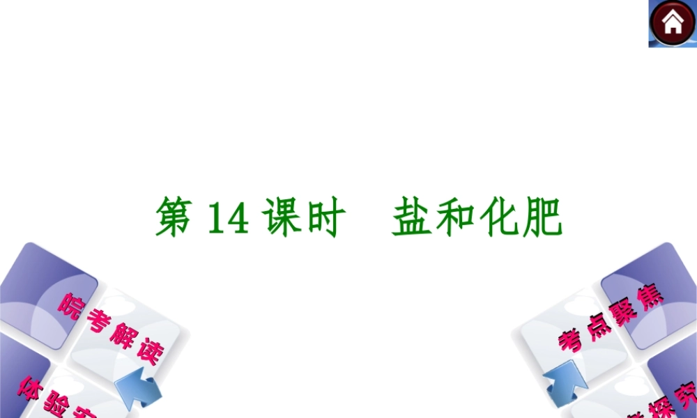 【最新中考必备】（安徽专版）2014中考化学复习方案 第14课时 盐和化肥（皖考解读+体验安徽+考点聚焦+皖考探究+13中考真题）权威课件