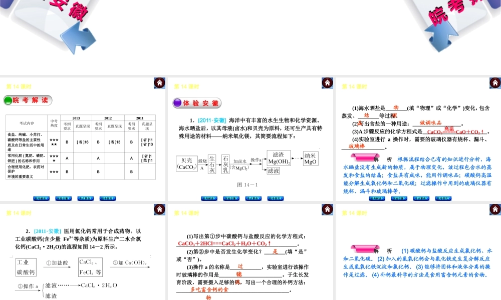 【最新中考必备】（安徽专版）2014中考化学复习方案 第14课时 盐和化肥（皖考解读+体验安徽+考点聚焦+皖考探究+13中考真题）权威课件