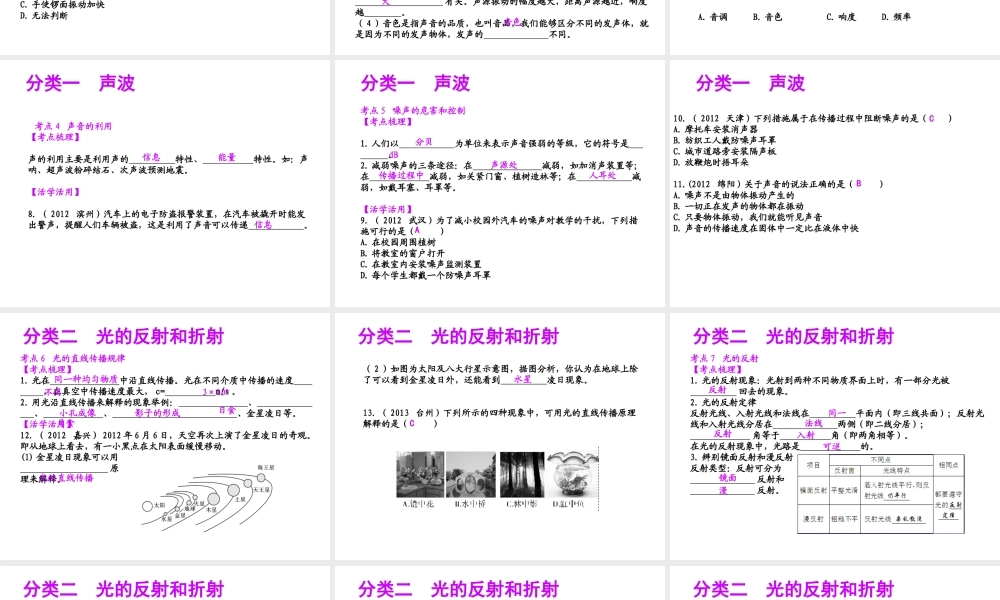 【聚焦中考】（浙江地区专版）2014中考科学总复习 第13讲 波课件（考点精讲+13中考真题）