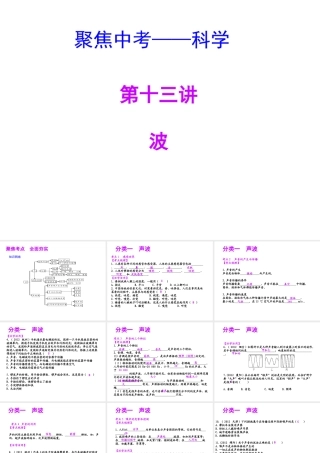 【聚焦中考】（浙江地区专版）2014中考科学总复习 第13讲 波课件（考点精讲+13中考真题）