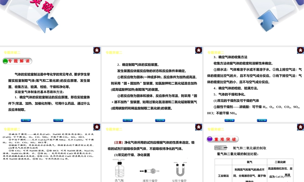 【最新中考必备】（安徽专版）2014中考化学复习方案 专题突破二 气体的实验室制法（专题解读+重难突破+13中考真题）权威课件
