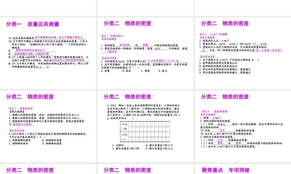 【聚焦中考】（浙江地区专版）2014中考科学总复习 第15讲 物质的密度课件（考点精讲+13中考真题）
