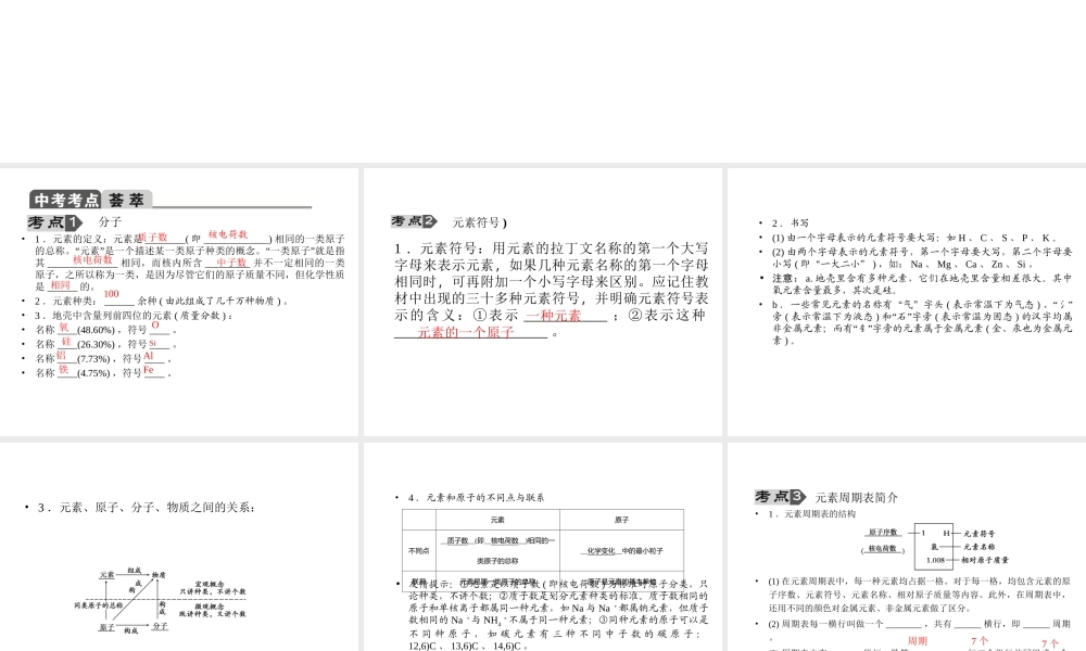 【聚焦中考】2015中考化学总复习 第6讲 元素课件