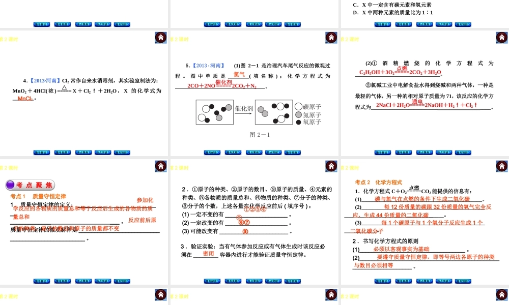 【最新中考必备】（河南专版）2014中考化学复习方案 第2课时 质量守恒定律　化学反应方程式（豫考解读+豫考真题+考点聚焦+热点突破+豫考预测+13中考真题）权威课件
