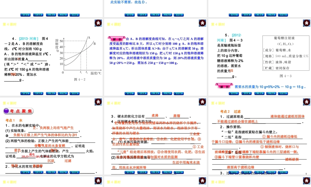 【最新中考必备】（河南专版）2014中考化学复习方案 第4课时 水与溶液（豫考解读+豫考真题+考点聚焦+热点突破+豫考预测+13中考真题）权威课件